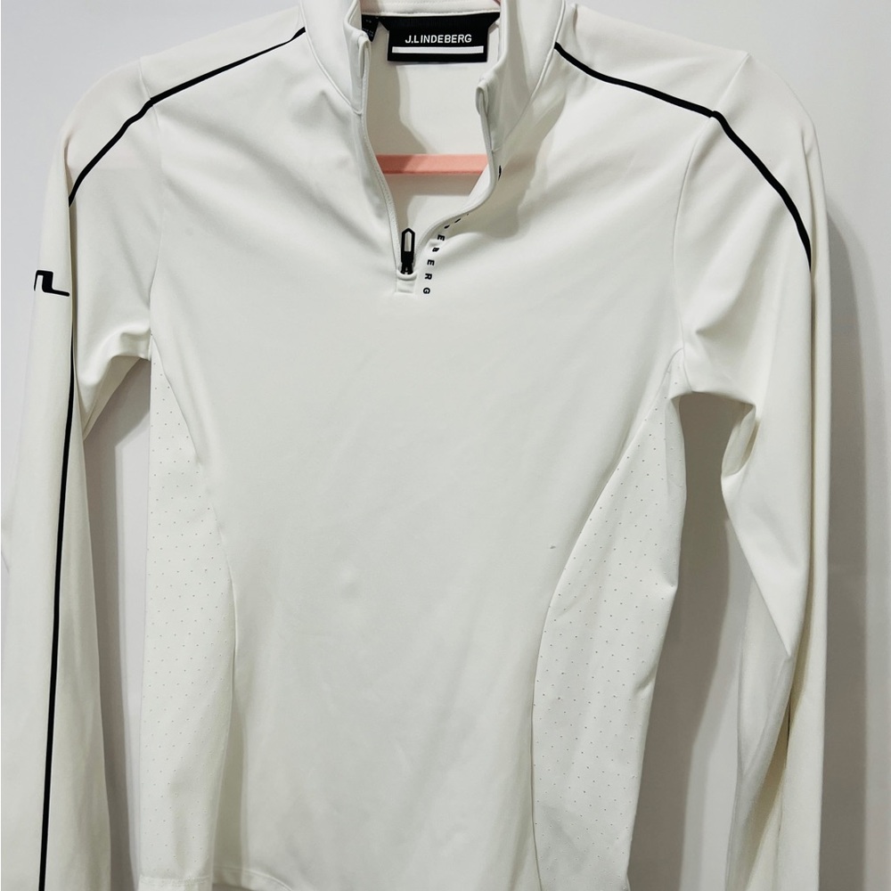 J.Lindeberg White and Black Quarter-Zip Top